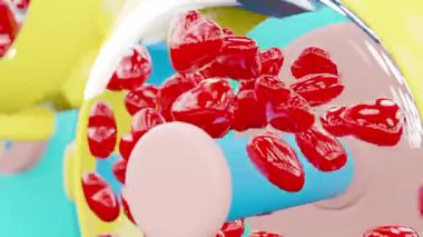 Kalpler mavi pastel arka planda dönen sarı dişlilerde. 3B Hazırlama.