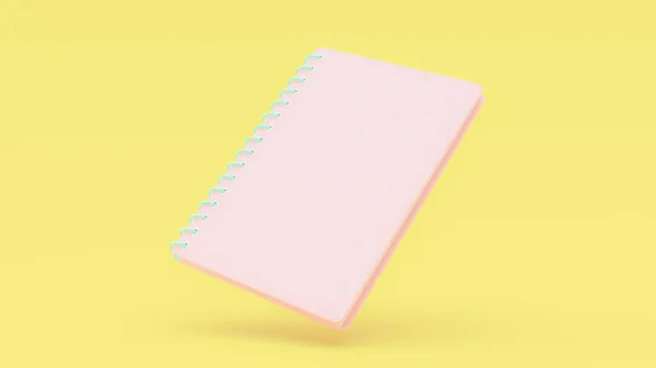 Cuaderno Rosa Sobre Fondo Amarillo Pastel Camino Recorte Concepto Idea — Foto de Stock