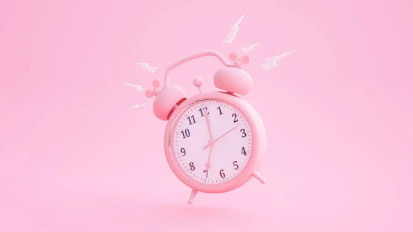 テキストのクリッピングパスとコピースペースで ピンクの目覚まし時計が7 00で鳴っていました 最小限のアイデアコンセプト 3Dレンダリング — ストック写真