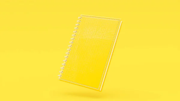 stock image Yellow notebook on yellow background. clipping path. Minimal idea concept, 3D Render.