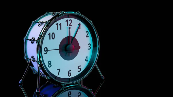 Reloj Parece Tambor Sobre Fondo Negro Renderizado —  Fotos de Stock
