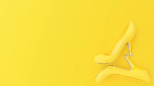 Желтые Туфли Высоком Каблуке Желтом Фоне Минимальная Идея Концепции Рендер — стоковое фото