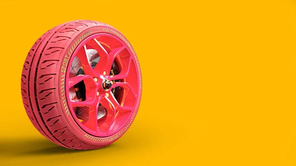 Pinkfarbenes Autorad Auf Gelbem Hintergrund Kopierplatz Für Text Oder Logo — Stockfoto