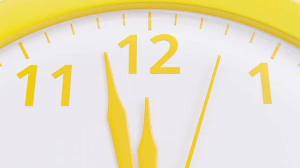 Reloj Amarillo Cerca Casi Mediodía Concepto Idea Mínima Render —  Fotos de Stock