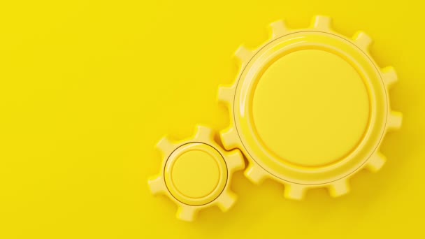 Gear Middle Area Enter Your Text Yellow Background Minimal Concept — Stock Video