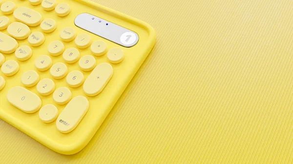 黄色粘贴键盘 带有圆形键 并为文本复制空格 最小的概念 3D渲染 — 图库照片