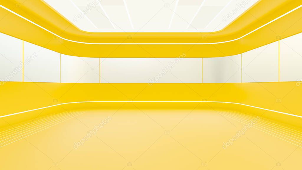 Yellow empty room for text or advertising banners. 3D Rendre.