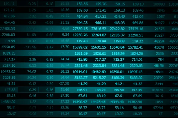 Financial data on a monitor,Stock market data on LED display con — Stock Photo, Image