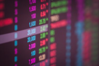 Finansal veriler bir monitörde borsa veriler üzerindeki Led con görüntüler.