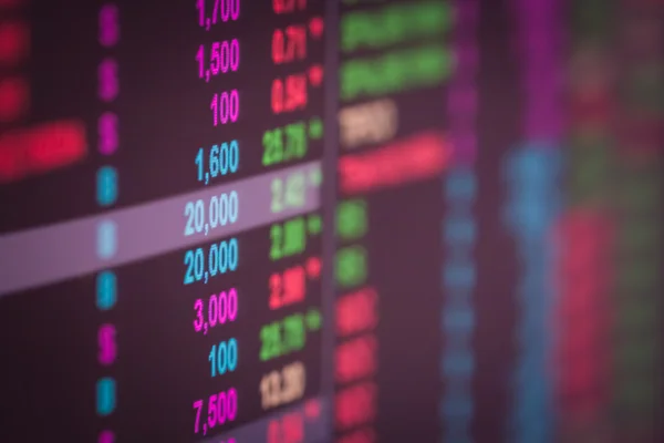 Dati finanziari su un monitor, Dati del mercato azionario su display LED con — Foto Stock