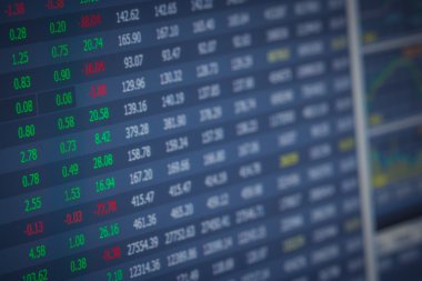 Finansal veriler bir monitörde borsa veriler üzerindeki Led con görüntüler.