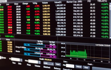 Finansal veriler bir monitörde borsa veriler üzerindeki Led con görüntüler.