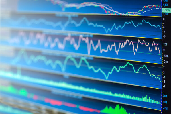 Financial data on a monitor,Stock market data on LED display con