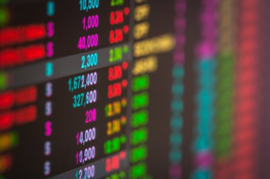 Kavramı üzerinde bir monitör, seçici odak Led monitör, borsa verileri açık ışığı finansal verileri görüntülemek