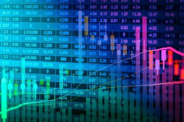 Bir monitörde mum çubuk grafik hisse senedi piyasasının, finansal veri borsa veriler üzerindeki Led kavramı görüntüler.