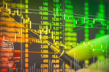 Finansal veriler bir monitörde borsa veriler üzerindeki Led con görüntüler.