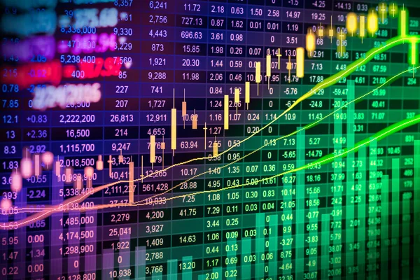 Finansiella data på en monitor, ljusstake Graf över aktiemarknaden , — Stockfoto