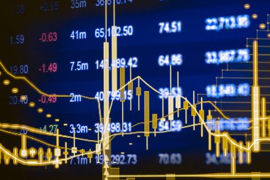 Borsanın monitör, mum çubuğu grafiğindeki finansal veriler ,