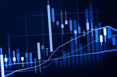 Borsanın monitör, mum çubuğu grafiğindeki finansal veriler ,