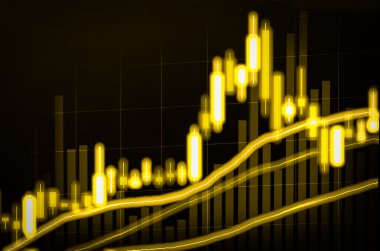 Borsanın monitör, mum çubuğu grafiğindeki finansal veriler ,