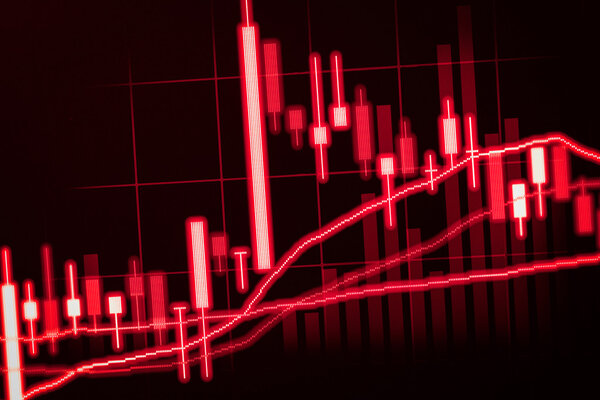 Financial data on a monitor,candle stick graph of stock market ,