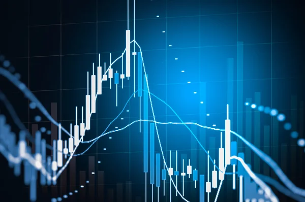 Datos financieros en un monitor, gráfico de barra de vela del mercado de valores  , — Foto de Stock