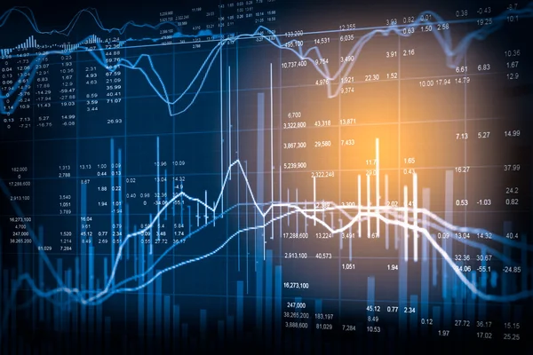 Graph of stock market data and financial with stock analysis indicator. Candle stick graph chart of stock market ,stock market data graph chart on LED display concept.