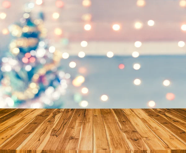 Holzdiele mit funkelndem Bokeh-Weihnachtsthema in Vintage-Ton. i — Stockfoto