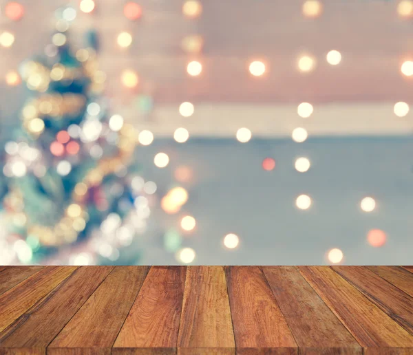 Holzdiele mit funkelndem Bokeh-Weihnachtsthema in Vintage-Ton. i — Stockfoto