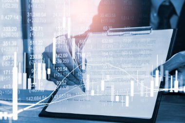 Finansal yatırım konsepti için uygun borsa veya önx ticaret grafiği ve şamdan grafiği. Ekonomik trendler iş fikri ve tüm sanat tasarımı için arka plan. Soyut finans arkaplanı.