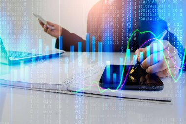 Finansal yatırım konsepti için uygun borsa veya önx ticaret grafiği ve şamdan grafiği. Ekonomik trendler iş fikri ve tüm sanat tasarımı için arka plan. Soyut finans arkaplanı.