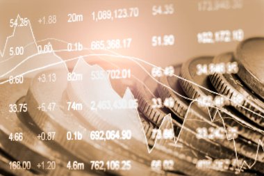 Finansal yatırım konsepti için uygun borsa veya önx ticaret grafiği ve şamdan grafiği. Ekonomik trendler iş fikri ve tüm sanat tasarımı için arka plan. Soyut finans arkaplanı.