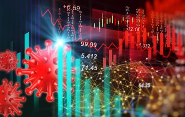 Borsa analizi ve koronavirüs veya covid-19 krizi nedeniyle küresel ekonomi grafiği için soyut arkaplan. Koronavirüs salgını yüzünden borsada düşüş ve çöküş. Mali ve ticari konsept.
