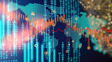 Finansal yatırım konsepti için uygun borsa veya önx ticaret grafiği ve şamdan grafiği. Ekonomik trendler iş fikri ve tüm sanat tasarımı için arka plan. Soyut finans arkaplanı.