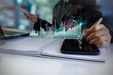 Finansal yatırım konsepti için uygun borsa veya önx ticaret grafiği ve şamdan grafiği. Ekonomik trendler iş fikri ve tüm sanat tasarımı için arka plan. Soyut finans arkaplanı.