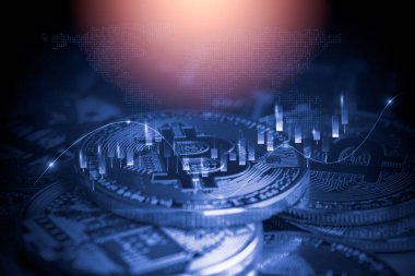 Modern bir takas yöntemi. Bitcoin küresel ekonomi piyasasında uygun bir ödemedir. Sanal dijital para birimi ve finansal yatırım ticaret kavramı. Altın bitcoin arka planına sahip soyut kripto para birimi.