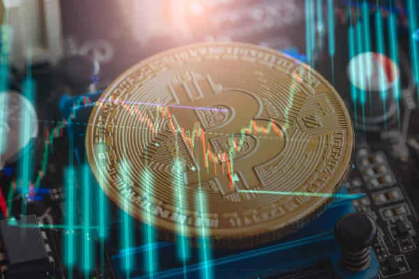 Modern bir takas yöntemi. Bitcoin küresel ekonomi piyasasında uygun bir ödemedir. Sanal dijital para birimi ve finansal yatırım ticaret kavramı. Altın bitcoin arka planına sahip soyut kripto para birimi.