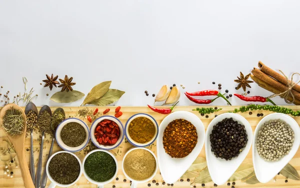 Spices and herb on the white background,selective focus — Stock Photo, Image