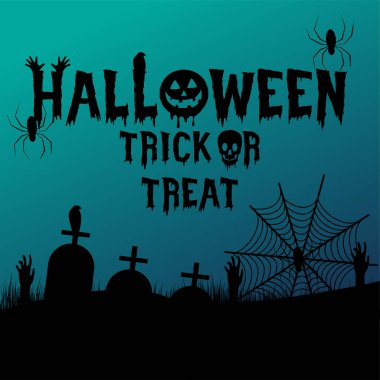 Cadılar Bayramı 'nda cadı, perili ev, balkabağı ve yarasalı turuncu pankart. 