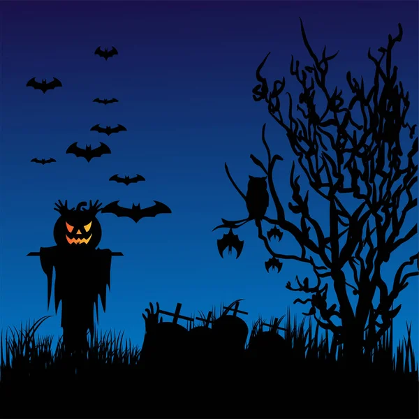 Bannière Halloween Orange Avec Sorcière Maison Hantée Citrouilles Chauves Souris — Image vectorielle