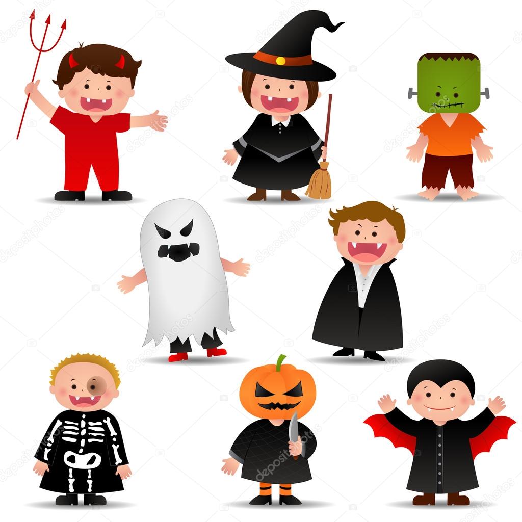 Cute Halloween Kids In Trick or Treat Costumes Cartoon