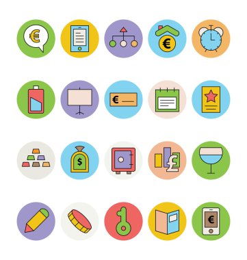 İş ve Ofis Renkli Vektör Simgeleri 14