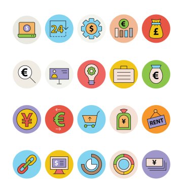 İş ve Ofis Renkli Vektör Simgeleri 13