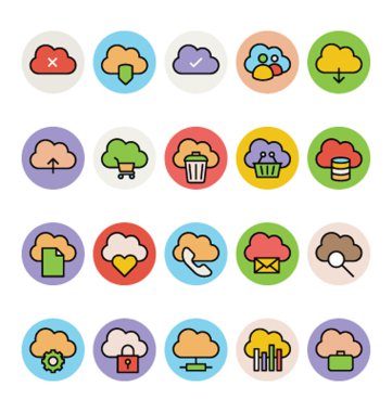 Bulut Bilişim Renkli Vektör Simgeleri 1.