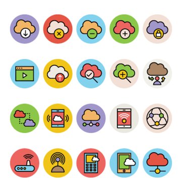 Bulut Bilişim Renkli Vektör Simgeleri 5
