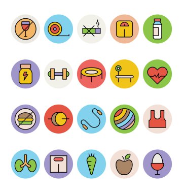 Fitness ve Sağlık Renkli Vektör Simgeleri 1
