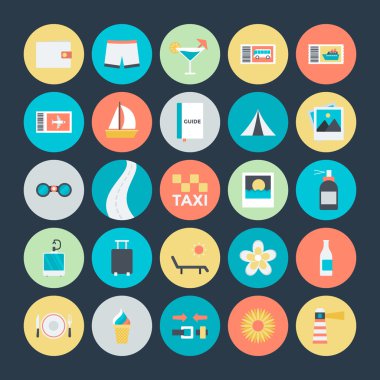 Yaz ve seyahat vektör simgeler 4 renkte