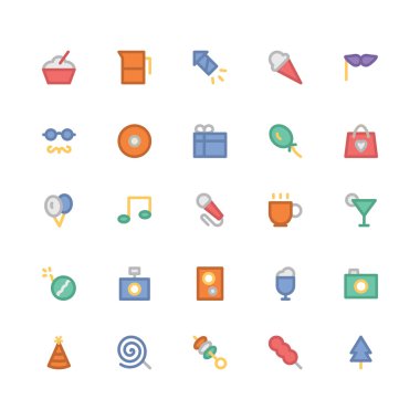 Kutlama ve parti düz vektör simgeler 2 kalın