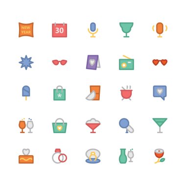 Kutlama ve Parti düz kalın Vektör Simgeleri 6