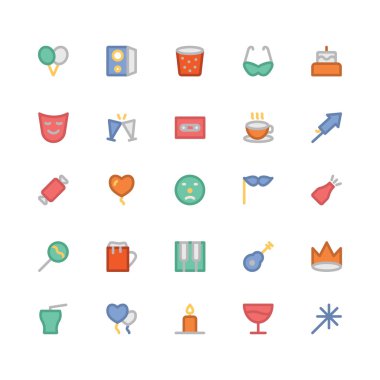 Kutlama ve Parti düz kalın Vektör Simgeleri 8